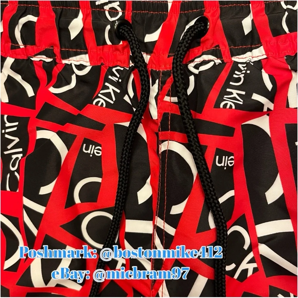 Mens Calvin Klein Swim Trunks XXL NWT Quick Dry UPF 40+ RED BLACK WHITE Collage
